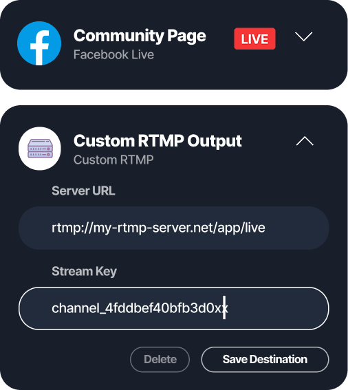 Adding a custom RTMP or SRT destination in the Livepush dashboard