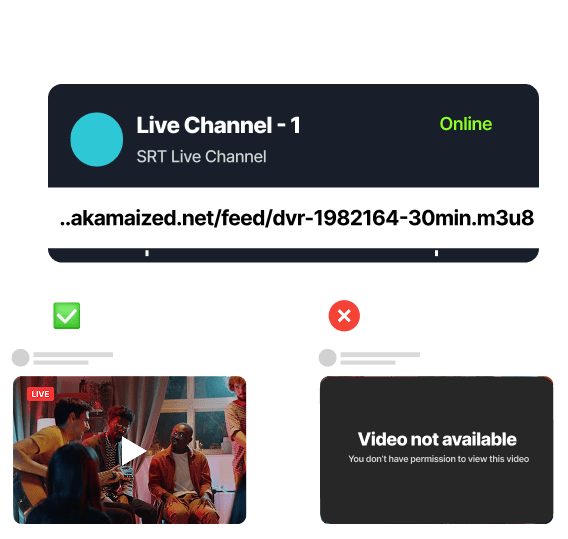 Domain and referrer restrictions for HLS live streaming in Livepush to ensure playback only on approved platforms.