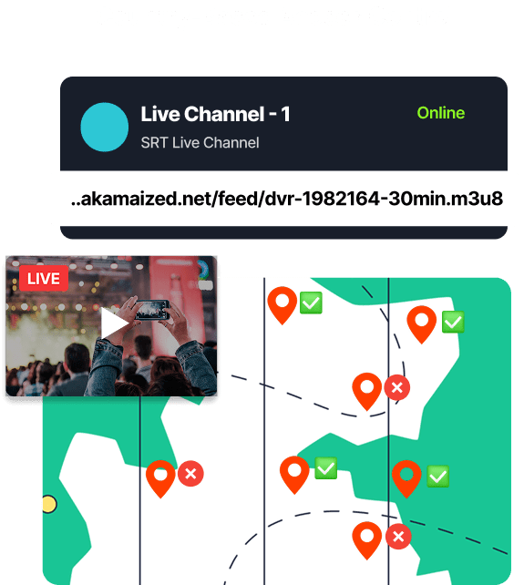 Location-based access controls in Livepush HLS live streaming with geo-blocking for region-specific restrictions.